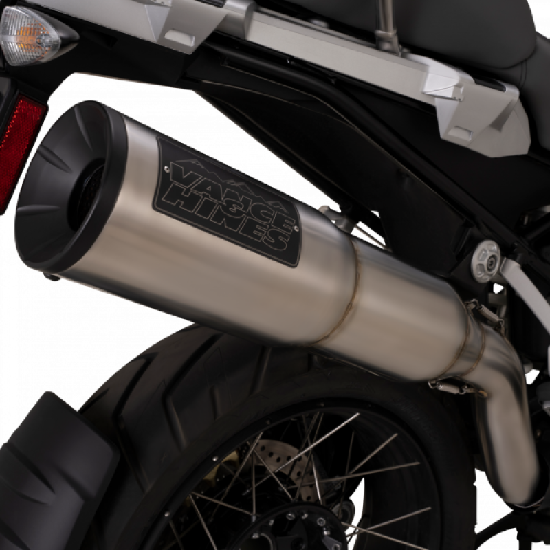 BMW R1200GS Performance Exhaust - Vance and Hines - Hi-Output Adventure 500 Slip-On - Brushed stainless with black heat shield - `13-`18
